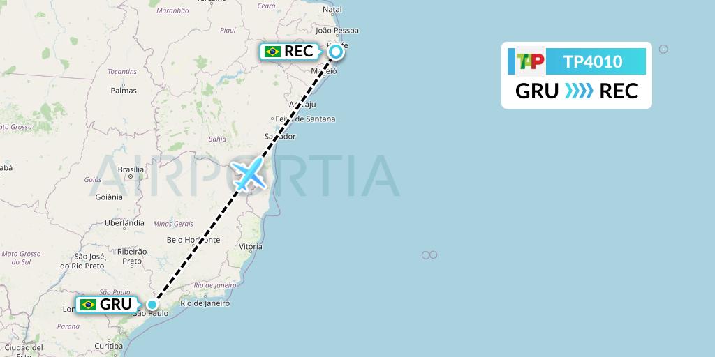 TP4010 TAP Portugal Flight Map: Sao Paulo to Recife