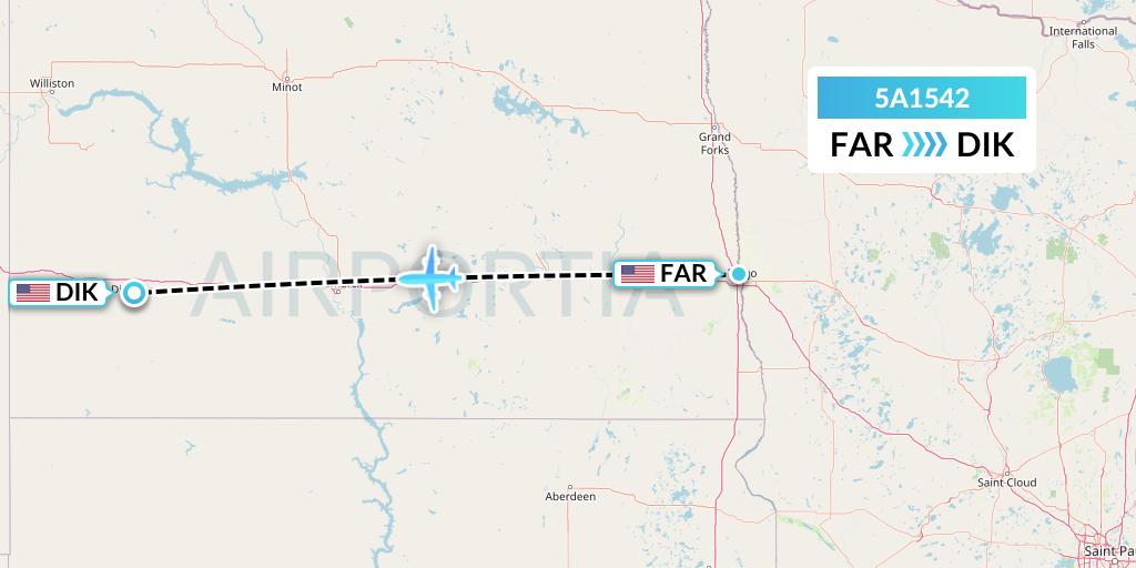 5A1542 Alpine Air Express Flight Map: Fargo to Dickinson