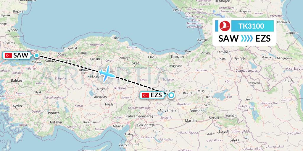 TK3100 Flight Status Turkish Airlines Istanbul to Elazig (THY3100)