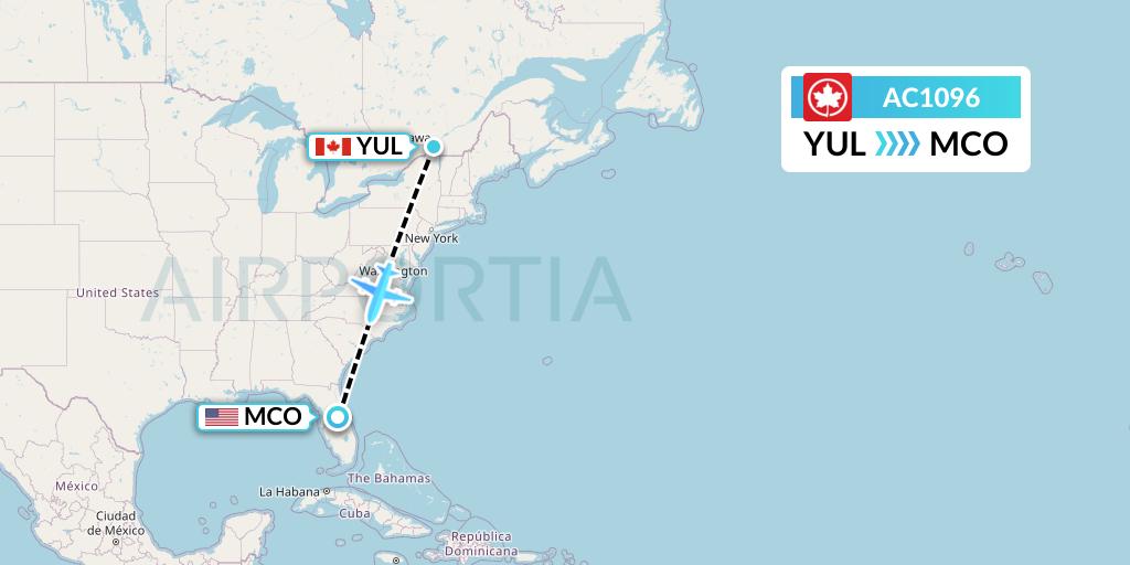 AC1096 Air Canada Flight Map: Montreal to Orlando