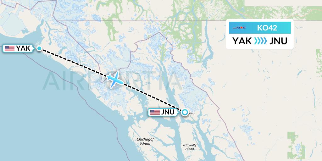 KO42 Komiaviatrans Flight Map: Yakutat to Juneau