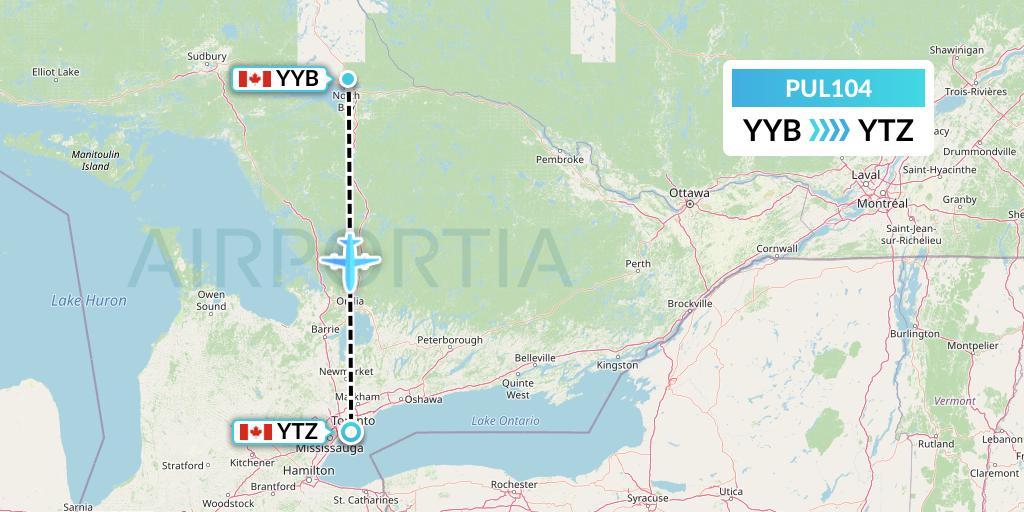 PUL104 Ornge Air Flight Map: North Bay to Toronto