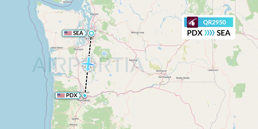 QR2950 Qatar Airways Flight Map: Portland to Seattle
