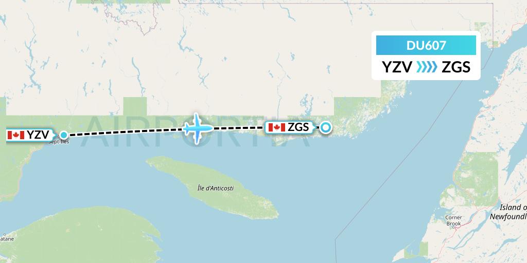 DU607 Sky Jet M.g. Inc Flight Map: Sept-Iles to Gethsemani