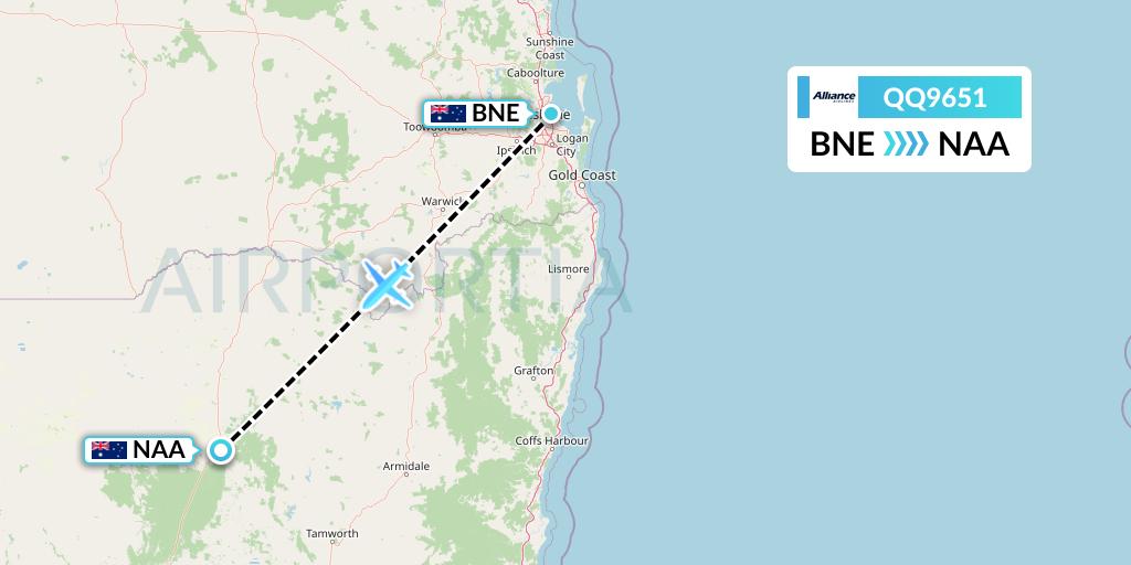 QQ9651 Alliance Airlines Flight Map: Brisbane to Narrabri