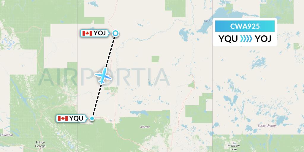 CWA925 Can West Corporate Air Charters Ltd. Flight Map: Grande Prairie to High Level