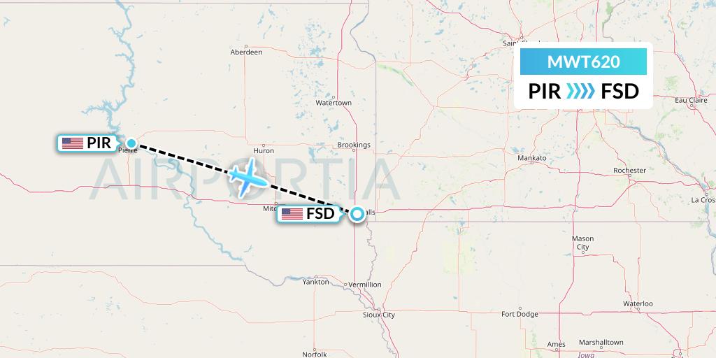 MWT620 Midwest Aviation Division Flight Map: Pierre to Sioux Falls