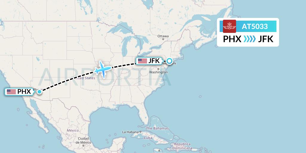 AT5033 Royal Air Maroc Flight Map: Phoenix to New York