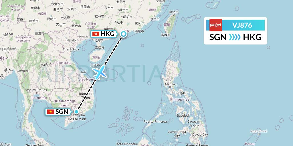 VJ876 VietJet Air Flight Map: Ho Chi Minh City to Hong Kong