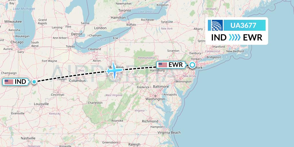 UA3677 United Airlines Flight Map: Indianapolis to New York