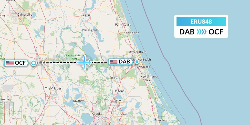 ERU848 Embry-riddle Aeronautical University Flight Map: Daytona Beach to Ocala