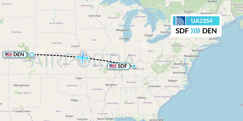 UA2354 United Airlines Flight Map: Louisville to Denver