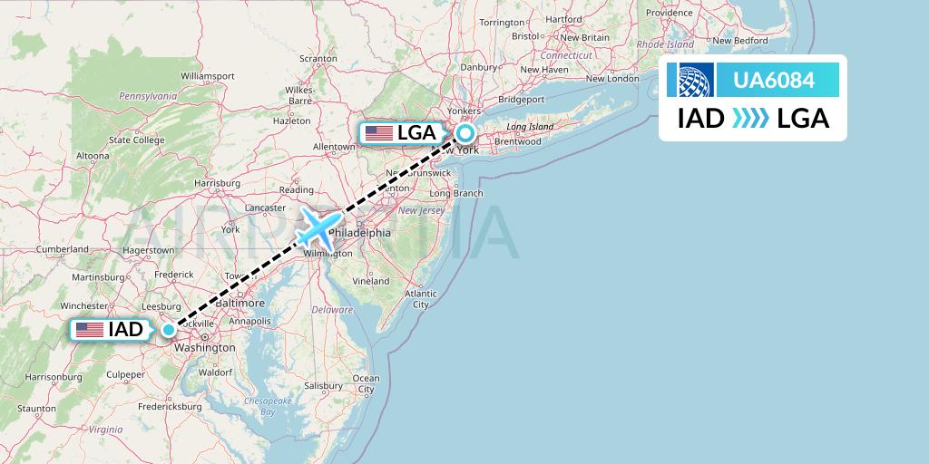 UA6084 United Airlines Flight Map: Washington to New York