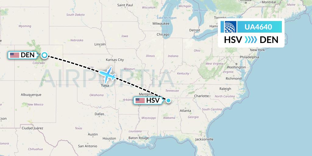 UA4640 United Airlines Flight Map: Huntsville to Denver