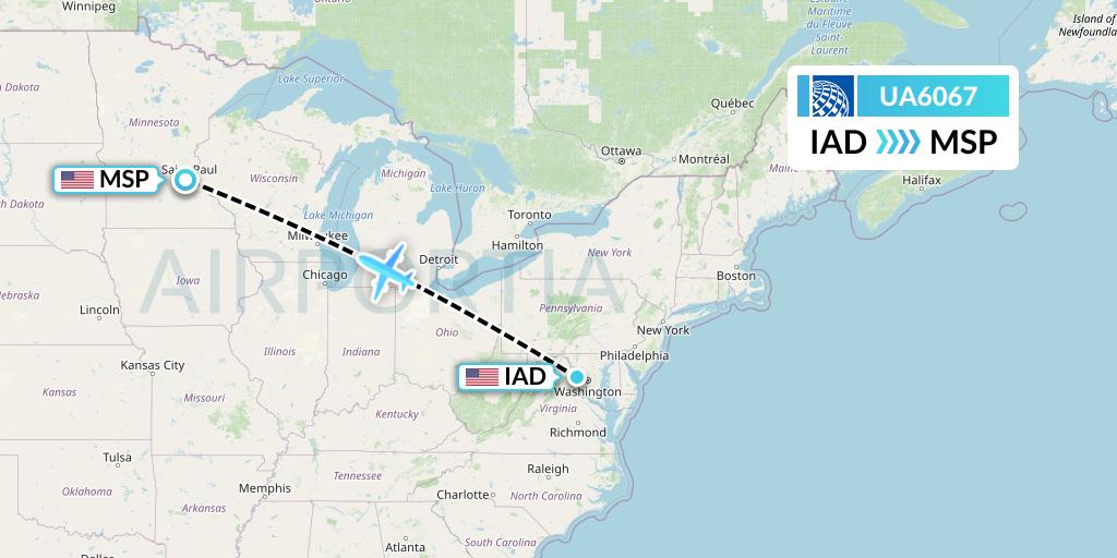 UA6067 United Airlines Flight Map: Washington to Minneapolis