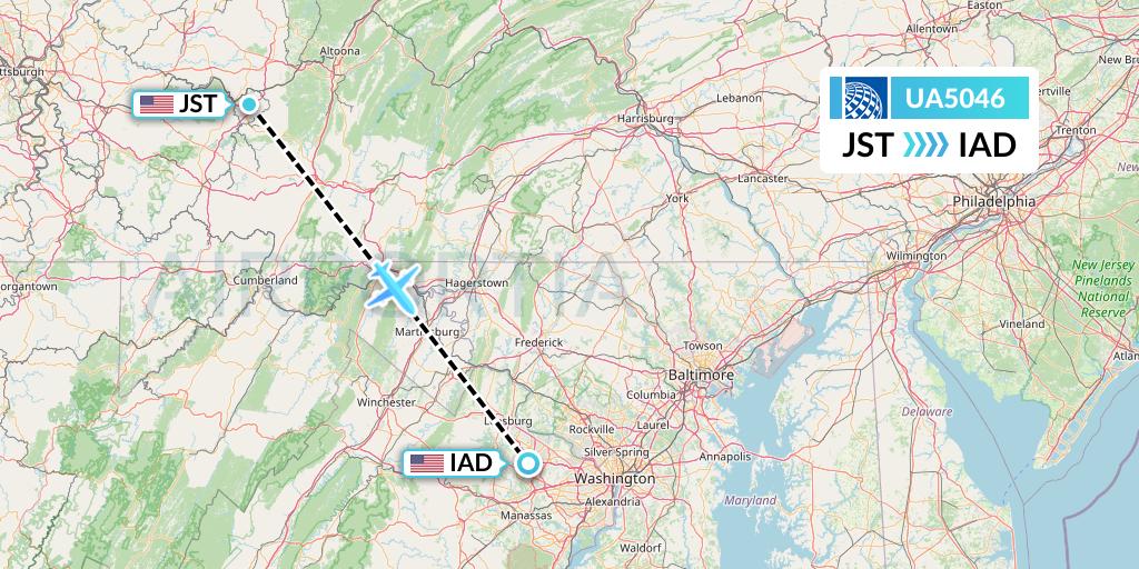 UA5046 United Airlines Flight Map: Johnstown to Washington