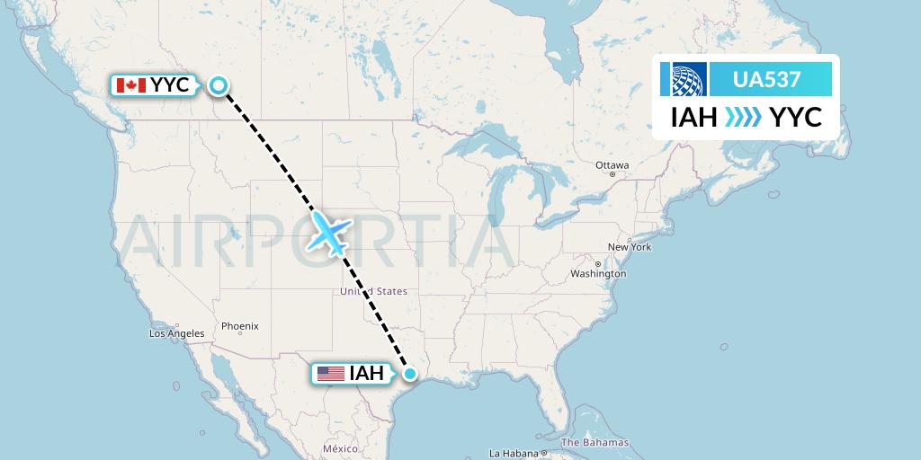 UA537 United Airlines Flight Map: Houston to Calgary