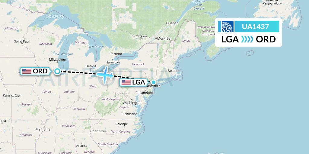 UA1437 United Airlines Flight Map: New York to Chicago