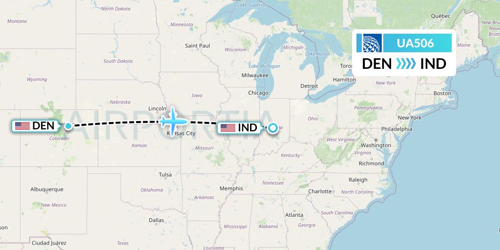 UA506 United Airlines Flight Map: Denver to Indianapolis