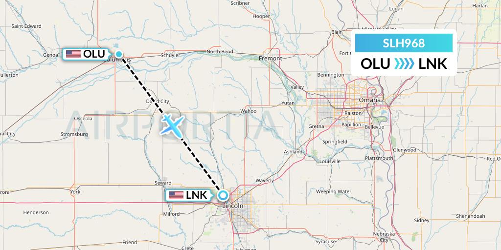 SLH968 Silverhawk Aviation Flight Map: Columbus to Lincoln