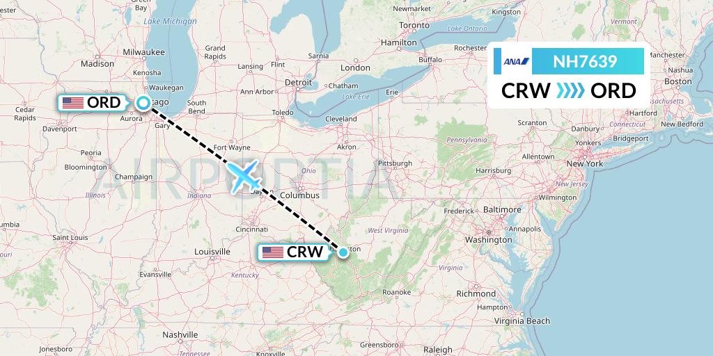 NH7639 All Nippon Airways Flight Map: Charleston to Chicago