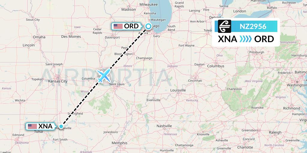 NZ2956 Air New Zealand Flight Map: Bentonville to Chicago