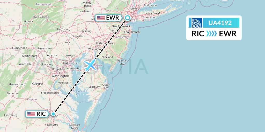 UA4192 United Airlines Flight Map: Richmond to New York