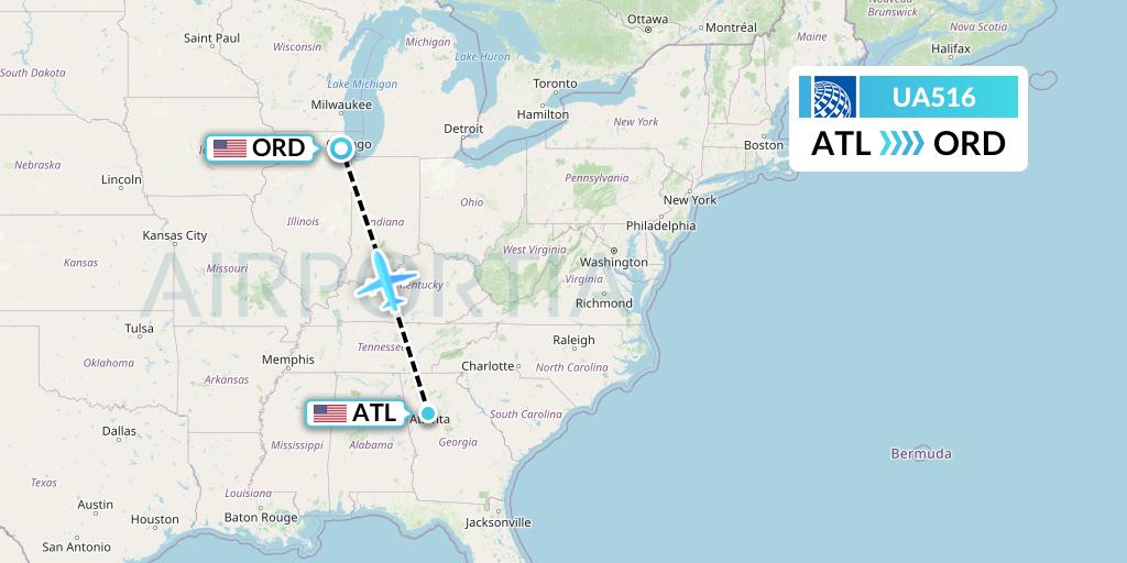 UA516 United Airlines Flight Map: Atlanta to Chicago