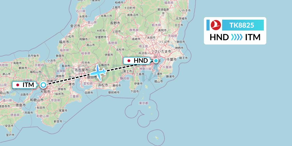 TK8825 Turkish Airlines Flight Map: Tokyo to Osaka