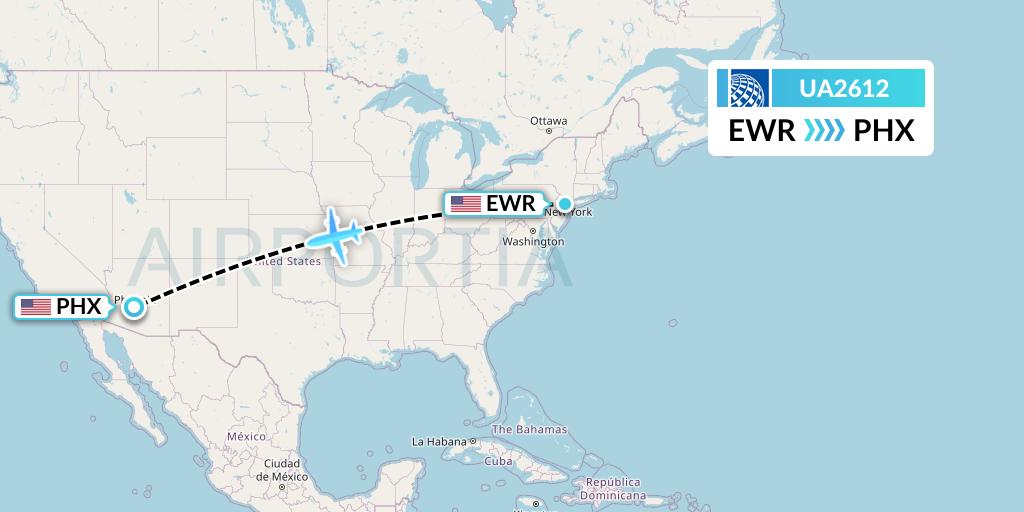 UA2612 United Airlines Flight Map: New York to Phoenix