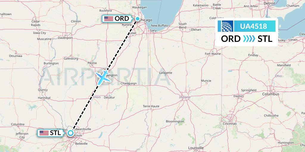 UA4518 United Airlines Flight Map: Chicago to St. Louis