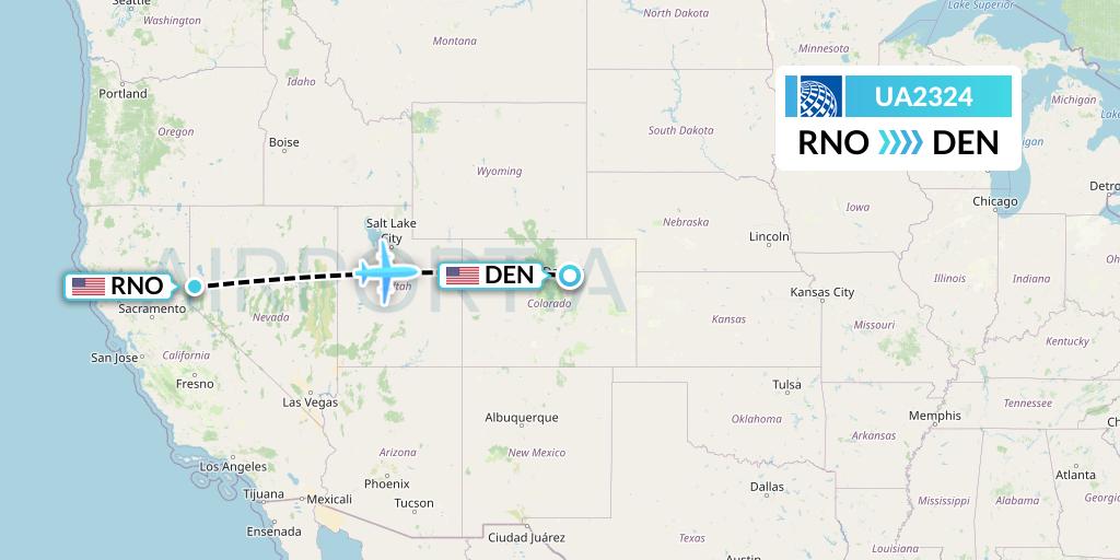 UA2324 United Airlines Flight Map: Reno to Denver