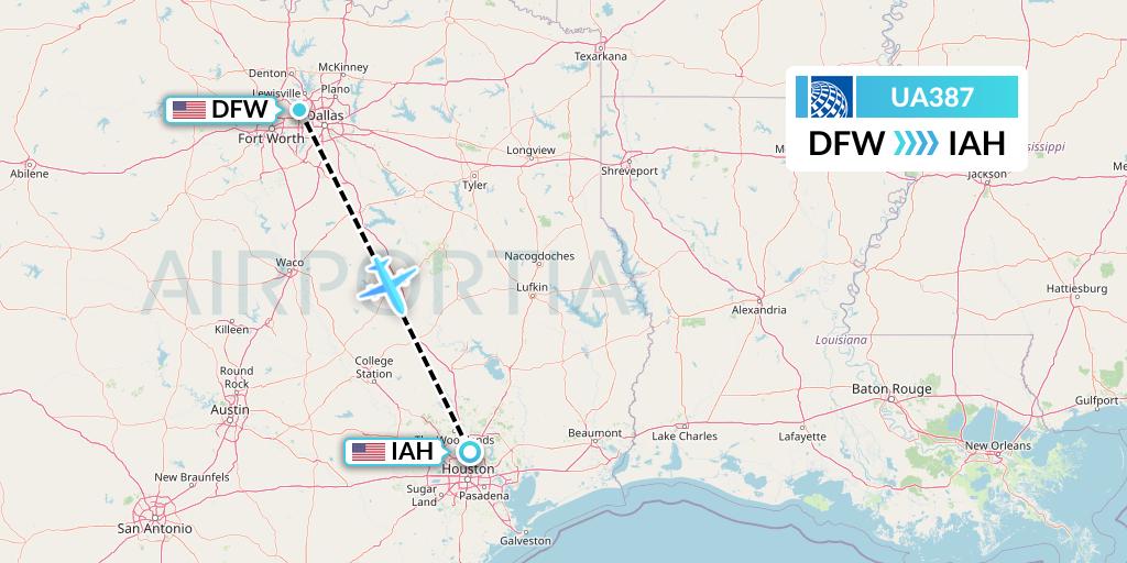 UA387 United Airlines Flight Map: Dallas to Houston