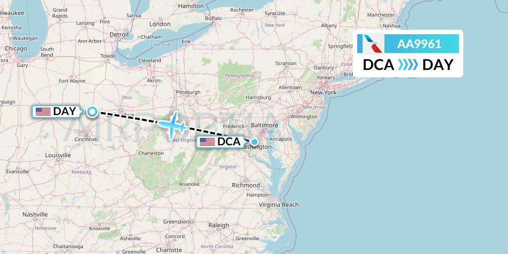 AA9961 American Airlines Flight Map: Washington to Dayton
