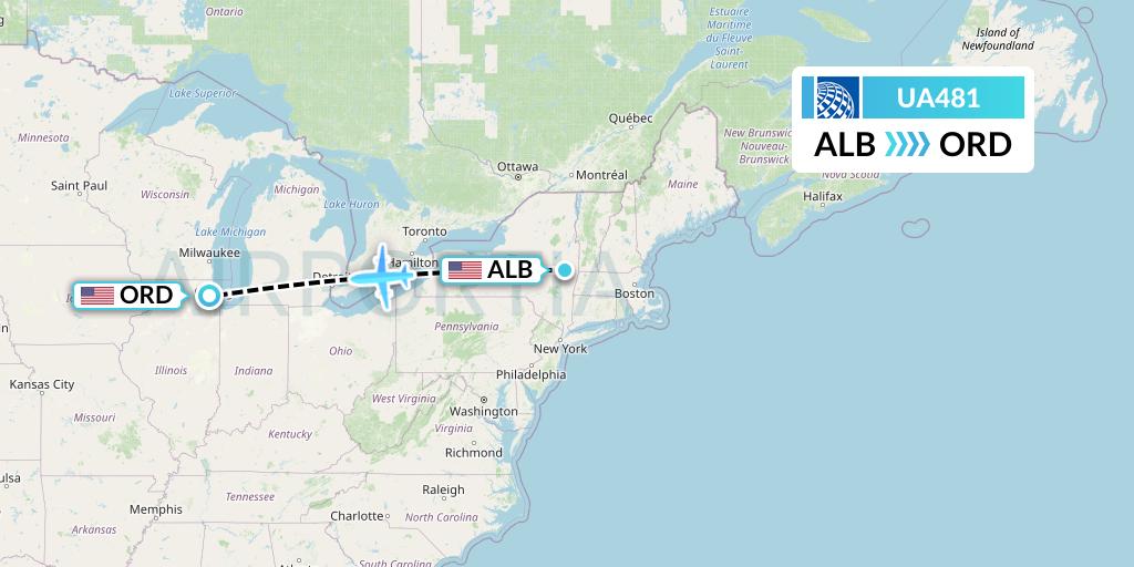 UA481 United Airlines Flight Map: Albany to Chicago