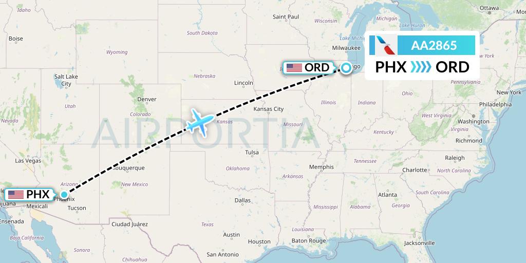 AA2865 American Airlines Flight Map: Phoenix to Chicago