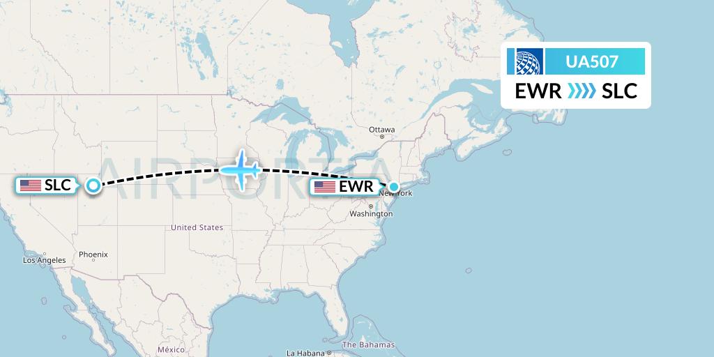 UA507 United Airlines Flight Map: New York to Salt Lake City