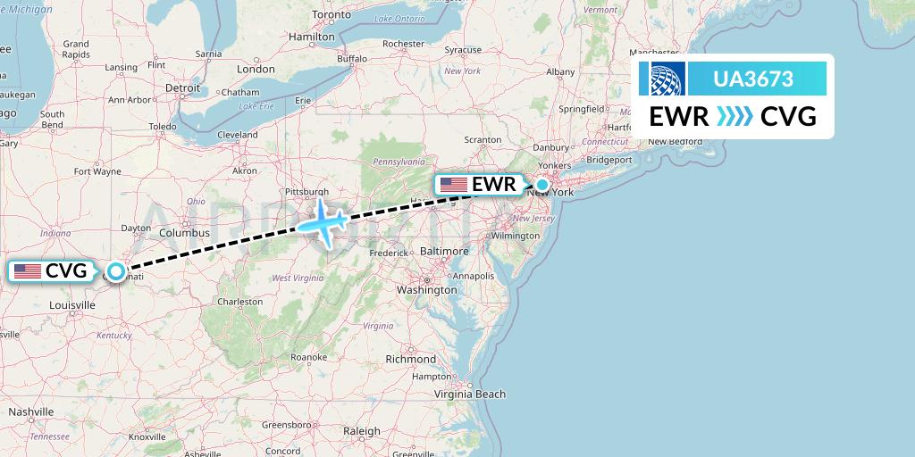 UA3673 United Airlines Flight Map: New York to Cincinnati