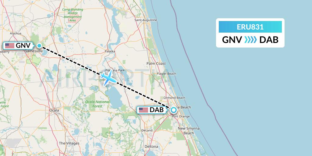 ERU831 Embry-riddle Aeronautical University Flight Map: Gainesville to Daytona Beach