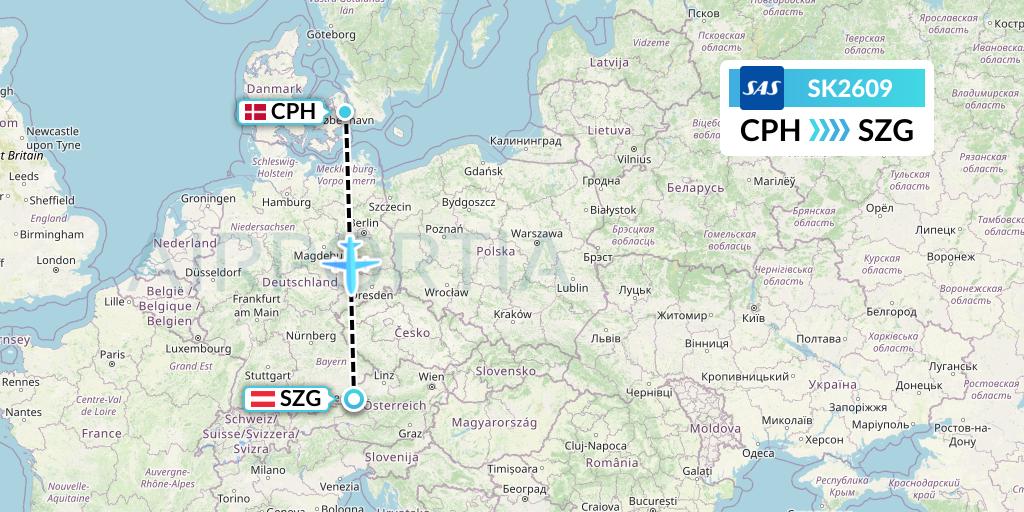 SK2609 SAS Flight Map: Copenhagen to Salzburg
