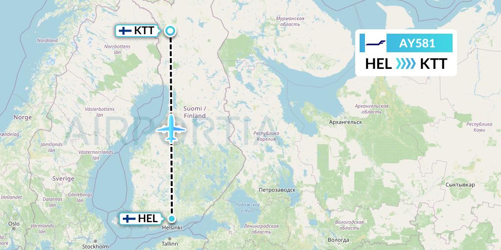 AY581 Finnair Flight Map: Helsinki to Kittila