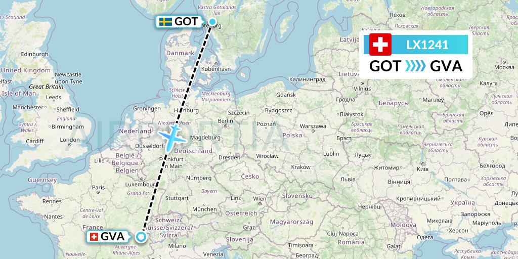LX1241 Swiss Flight Map: Gothenburg to Geneva