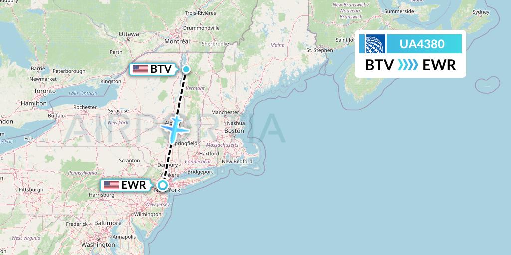 UA4380 United Airlines Flight Map: Burlington to New York