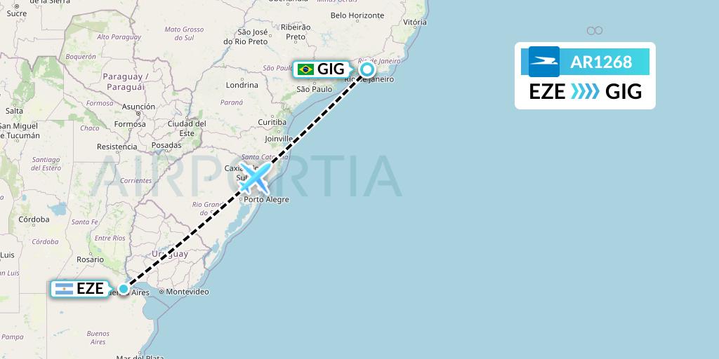 AR1268 Aerolineas Argentinas Flight Map: Buenos Aires to Rio de Janeiro