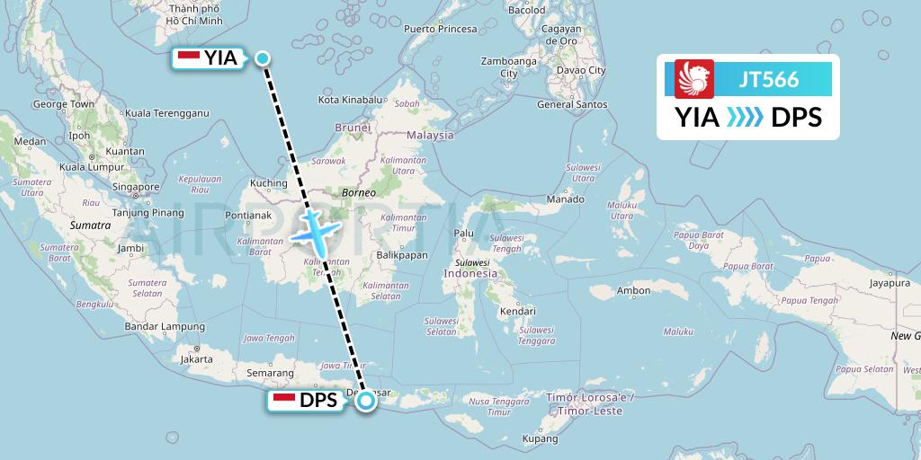 JT566 Lion Airlines Flight Map: Yogyakarta to Denpasar