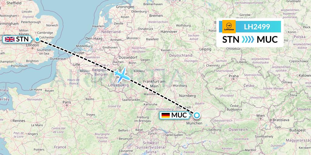 LH2499 Lufthansa Flight Map: London to Munich