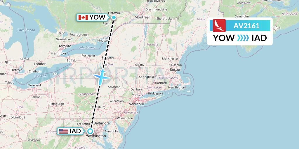 AV2161 Avianca Flight Map: Ottawa to Washington