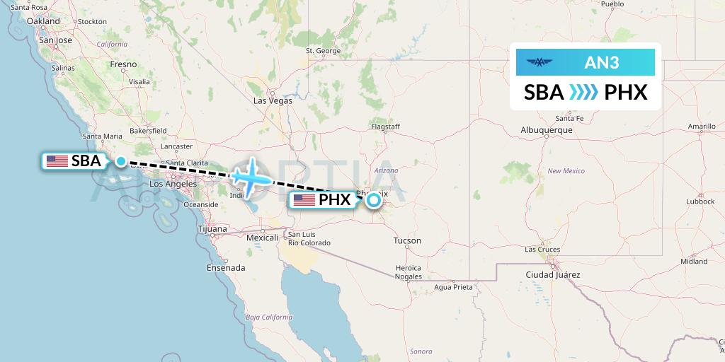 AN3 Advanced Air Flight Map: Santa Barbara to Phoenix
