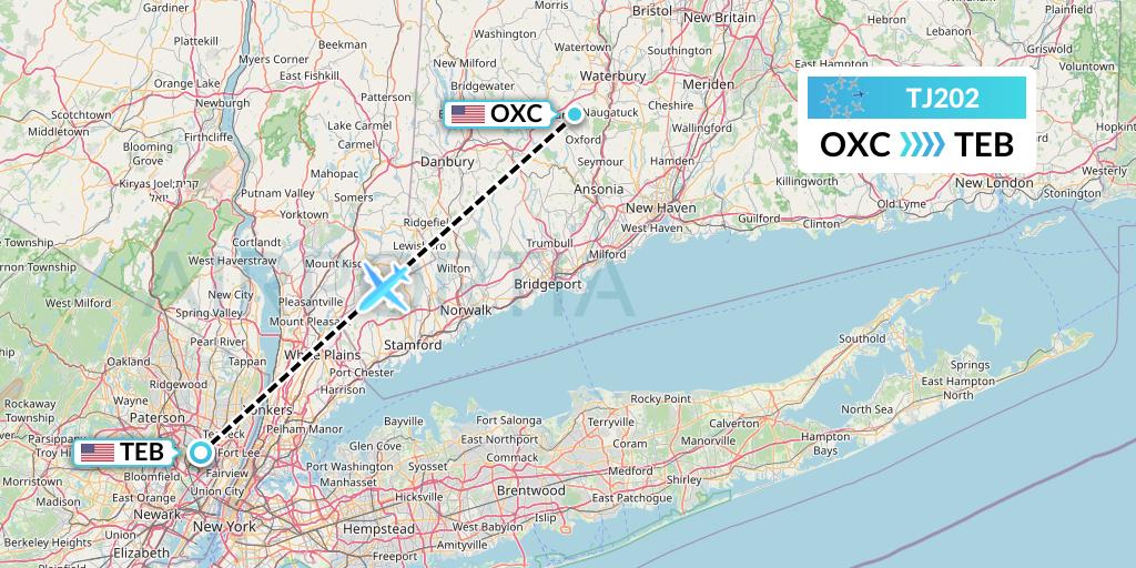 TJ202 Tradewind Aviation Flight Map: Oxford to Teterboro
