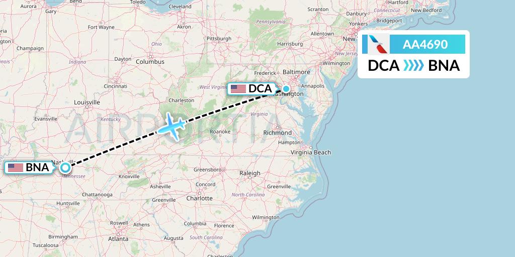 AA4690 American Airlines Flight Map: Washington to Nashville